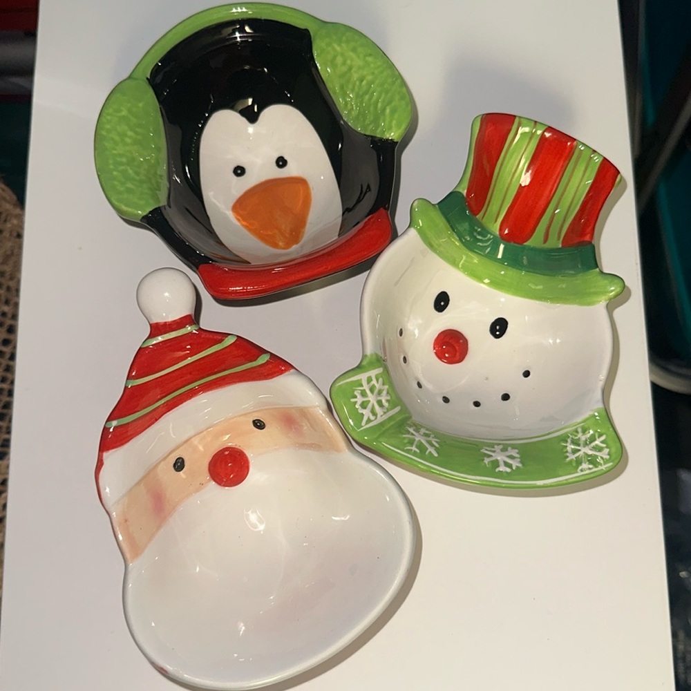 Penguin, Santa and snowman candy/dip bowls
